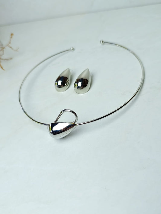 SET COLLAR Y ARO GOTA METALICA