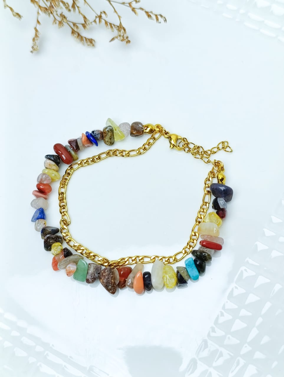 PULSERA DOBLE CON CADENA Y PIEDRAS NATURALES