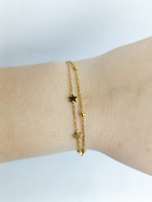 PULSERA DOBLE DE ESTRELLAS EN ACERO QUIRURGICO